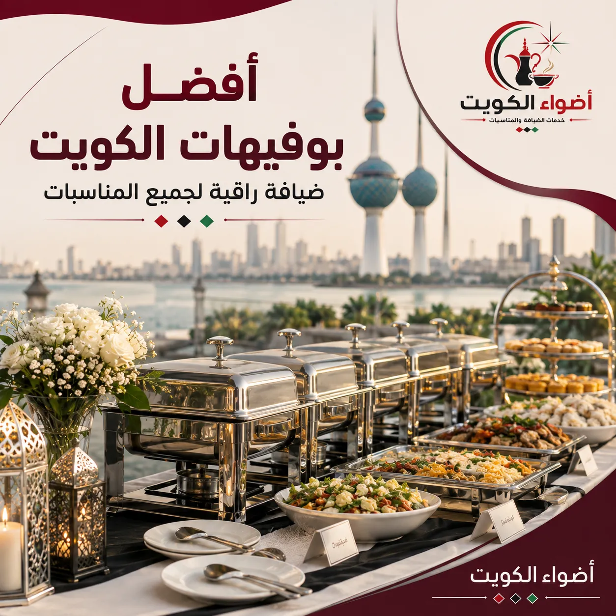أفضل بوفيهات الكويت مع تجهيزات ضيافة راقية وبوفيه متكامل للمناسبات من أضواء الكويت
